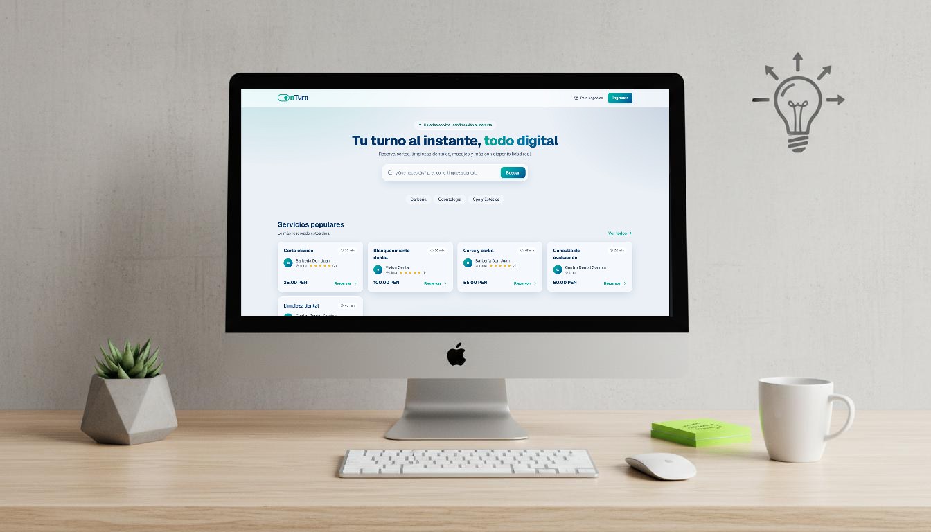 Mockup de ONTURN, sistema de turnos y reservas online con calendario interactivo