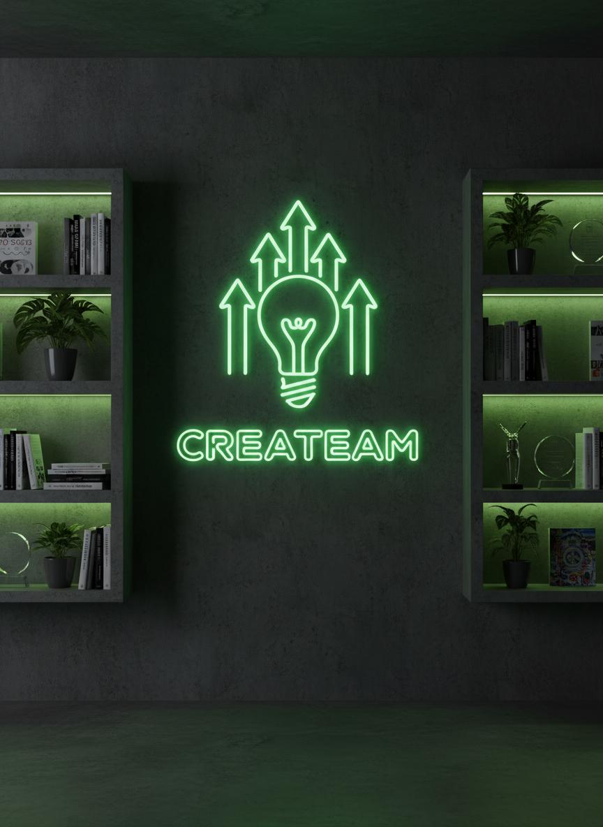 Muro con logo de CREATEAM en las oficinas de Lima